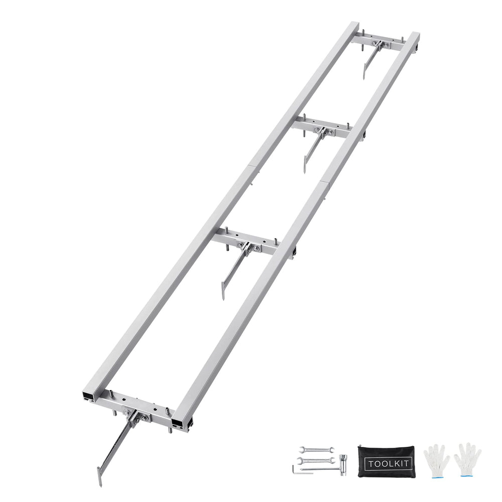 VEVOR rail guide front view showing rigid rails and straight cutting benefit