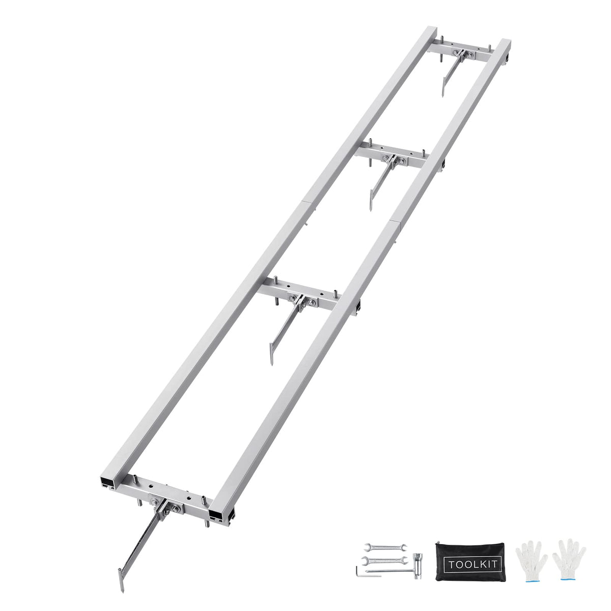 VEVOR rail guide front view showing rigid rails and straight cutting benefit