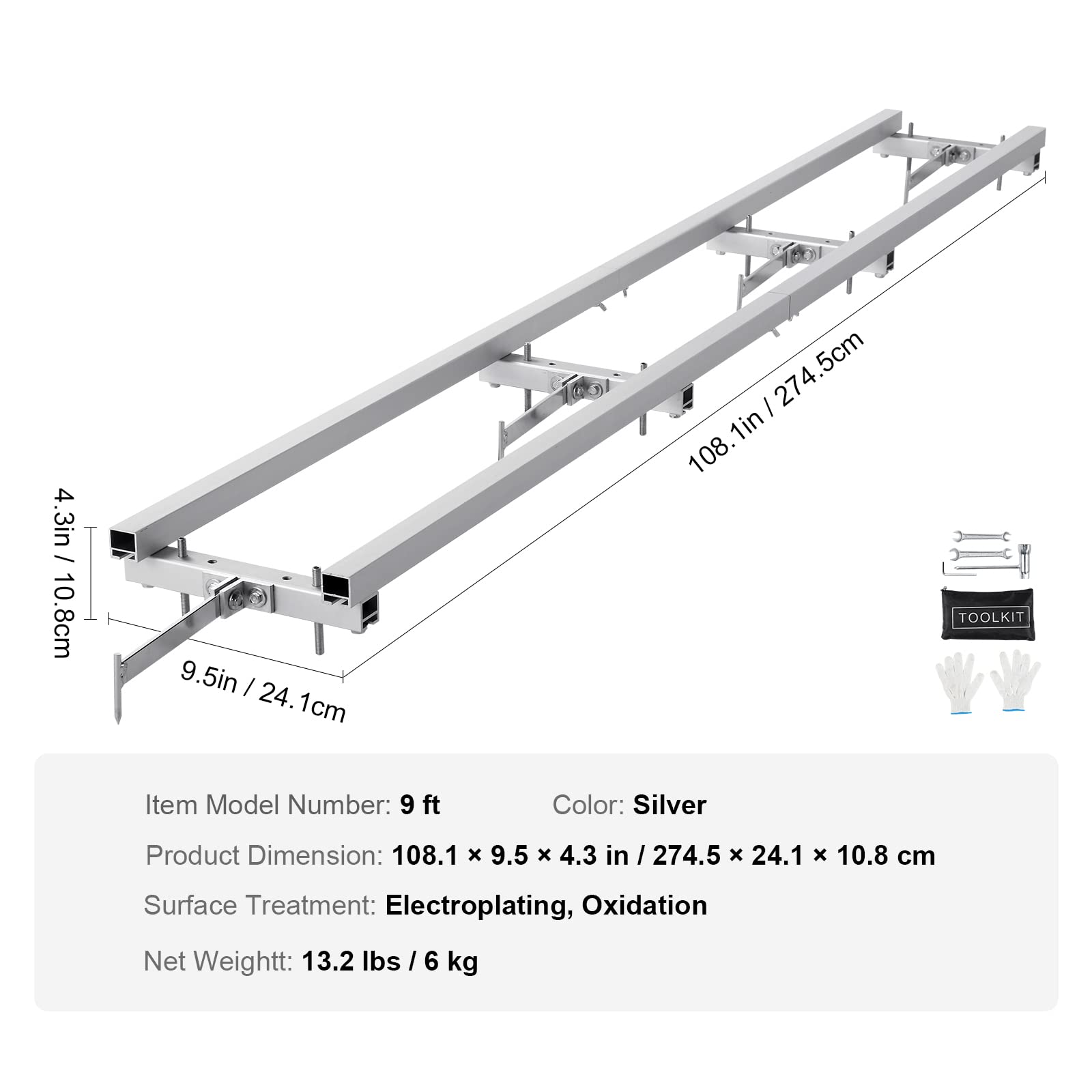 VEVOR rails next to ruler showing length and scale for planning cuts