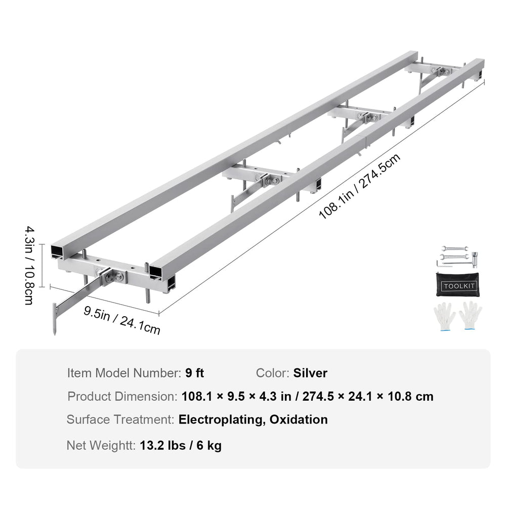 VEVOR rails next to ruler showing length and scale for planning cuts