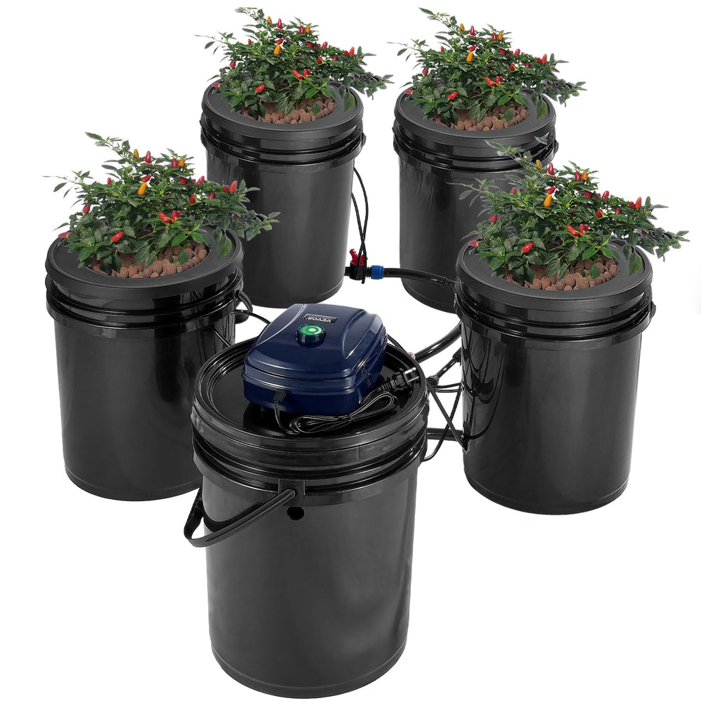 VEVOR kit front view showing four buckets and reservoir for quick setup