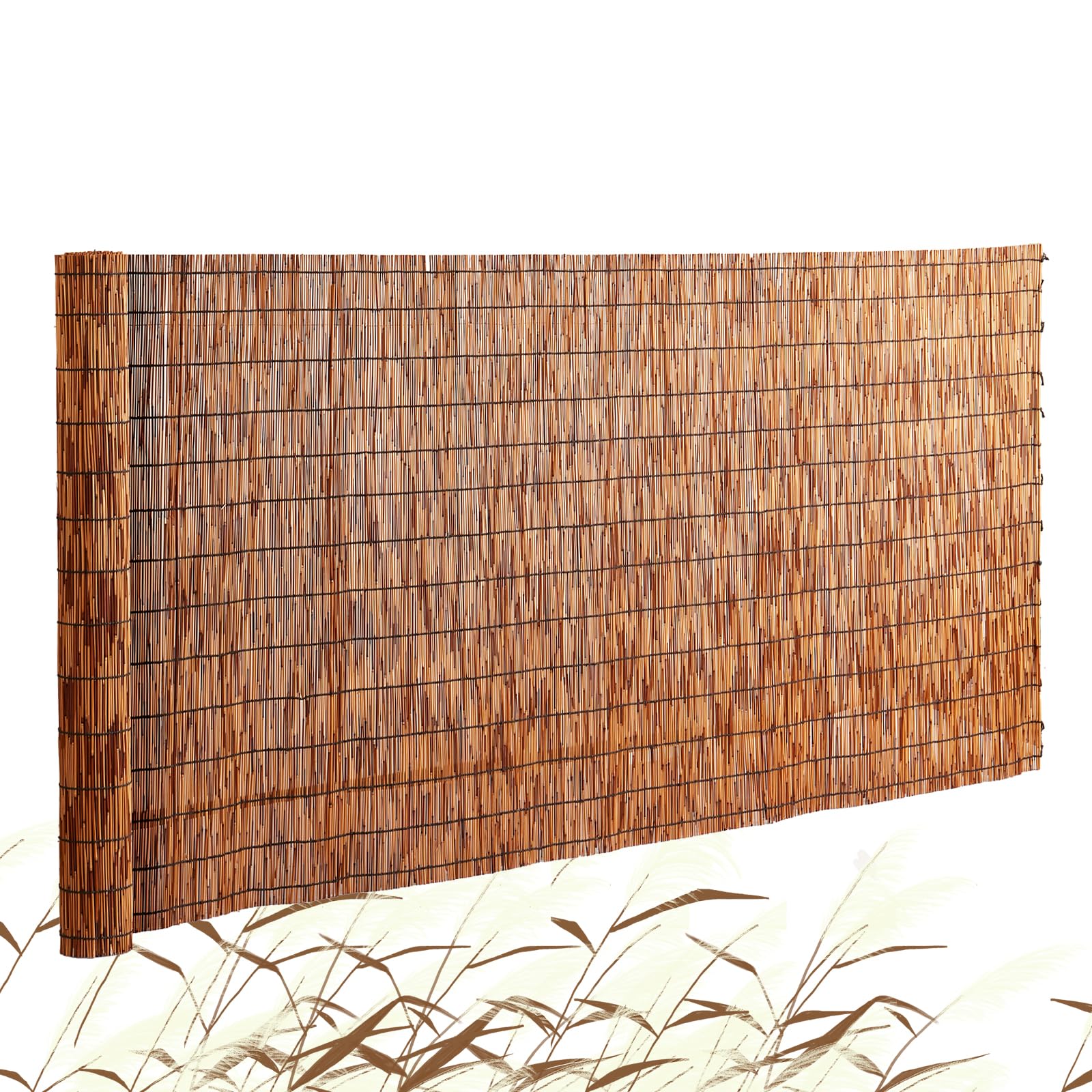 VEVOR front view of reed fencing roll showing compact packaging and natural finish