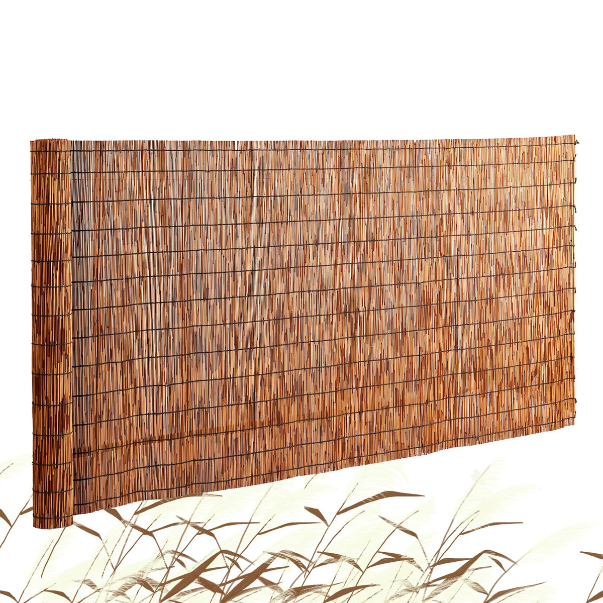 VEVOR front view of reed fencing roll showing compact packaging and natural finish