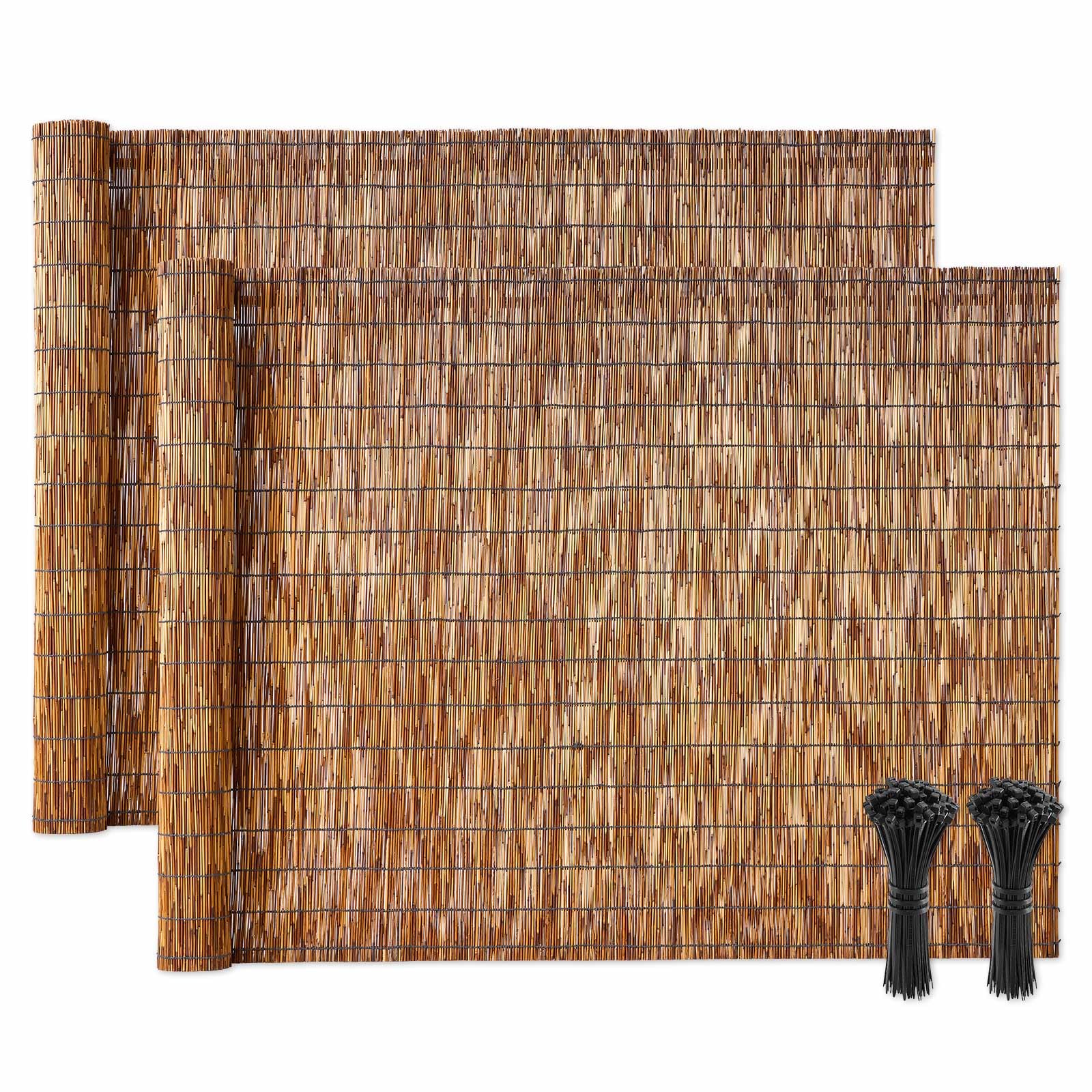 VEVOR front view of reed fencing package showing two rolls and included zip ties for quick setup