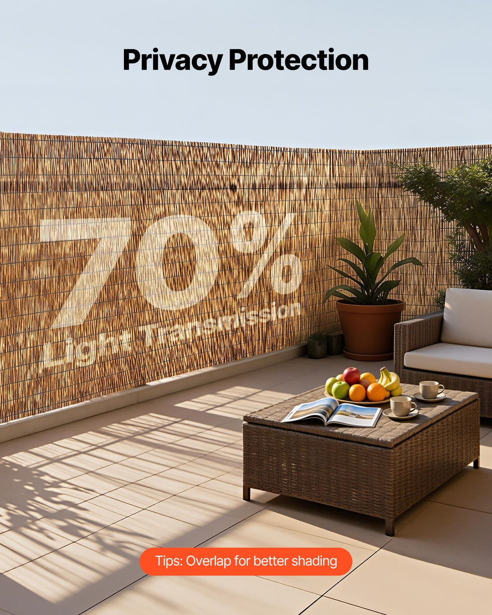 VEVOR reed fencing installed on balcony providing privacy and airflow
