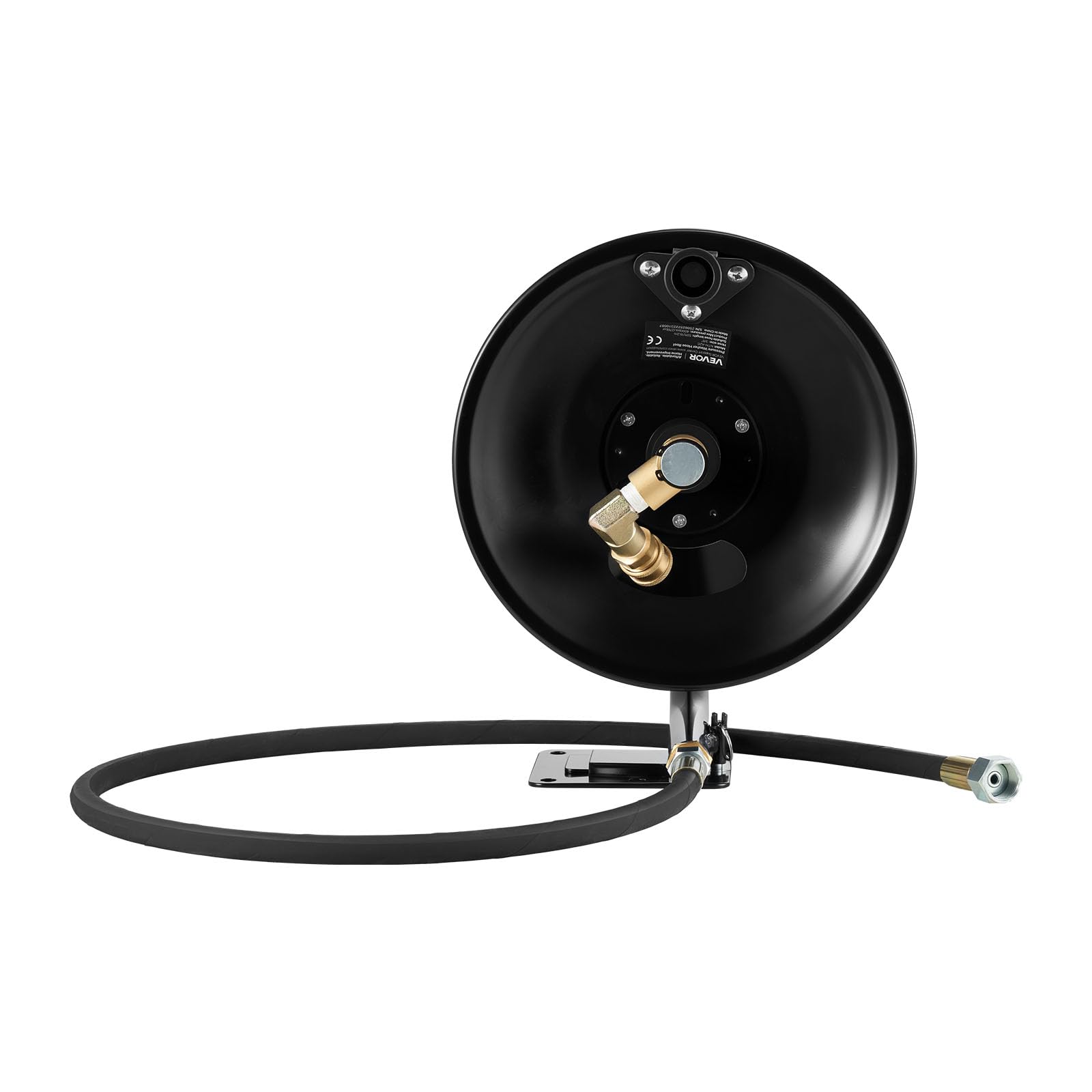 VEVOR reel label and specs plate image highlighting PSI, temperature, and fitting details