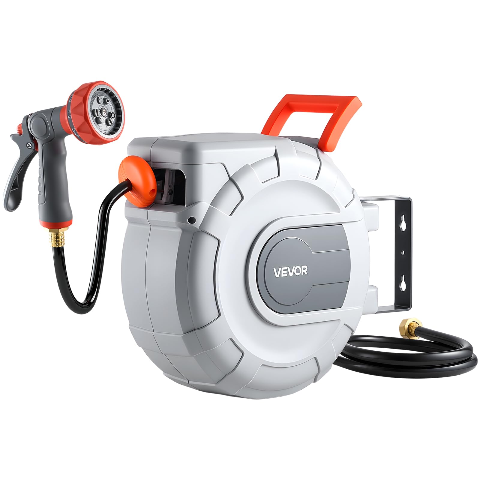 VEVOR front view of retractable hose reel showing compact storage benefit