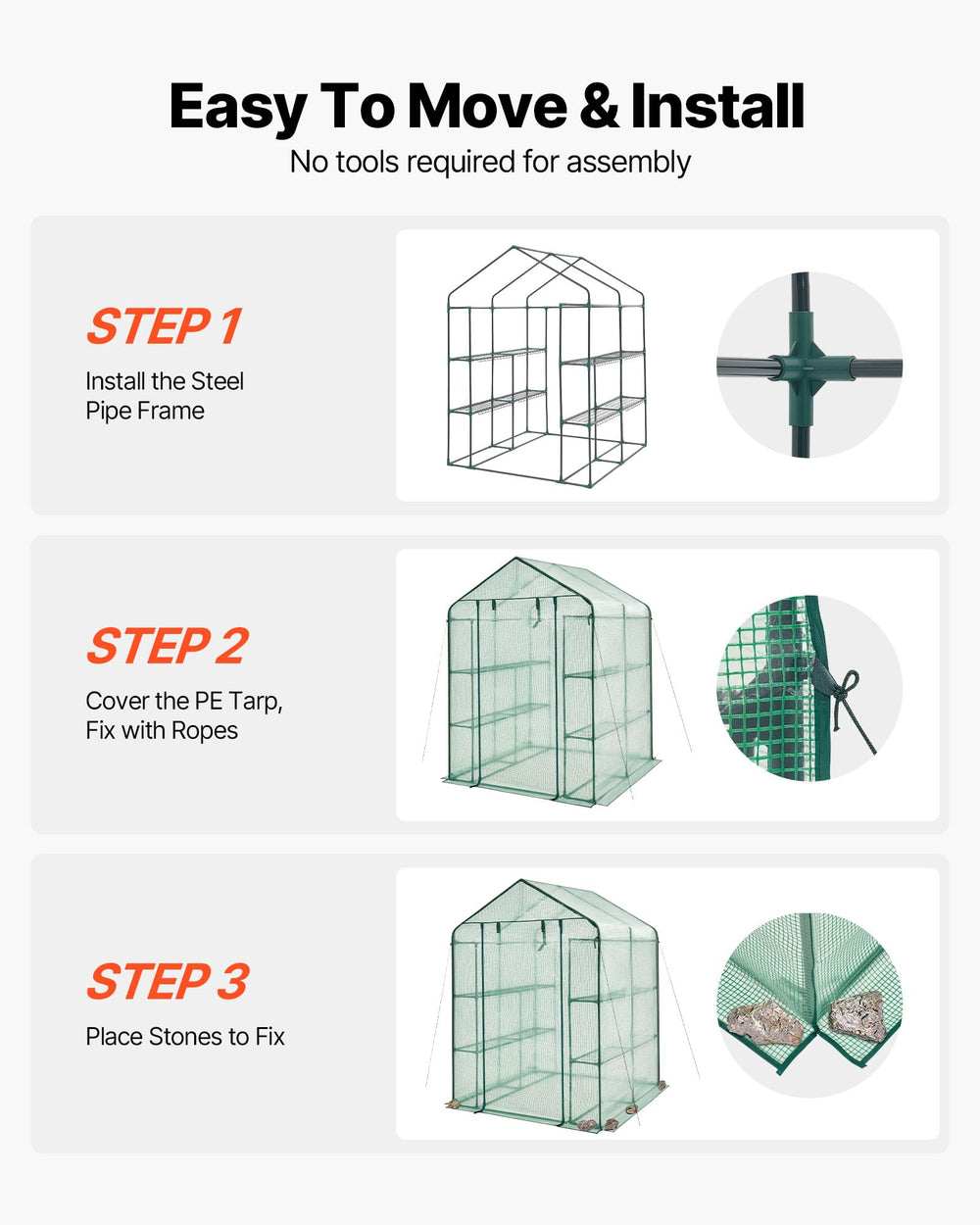 VEVOR roll-up zipper door open demonstrating easy access and ventilation benefit