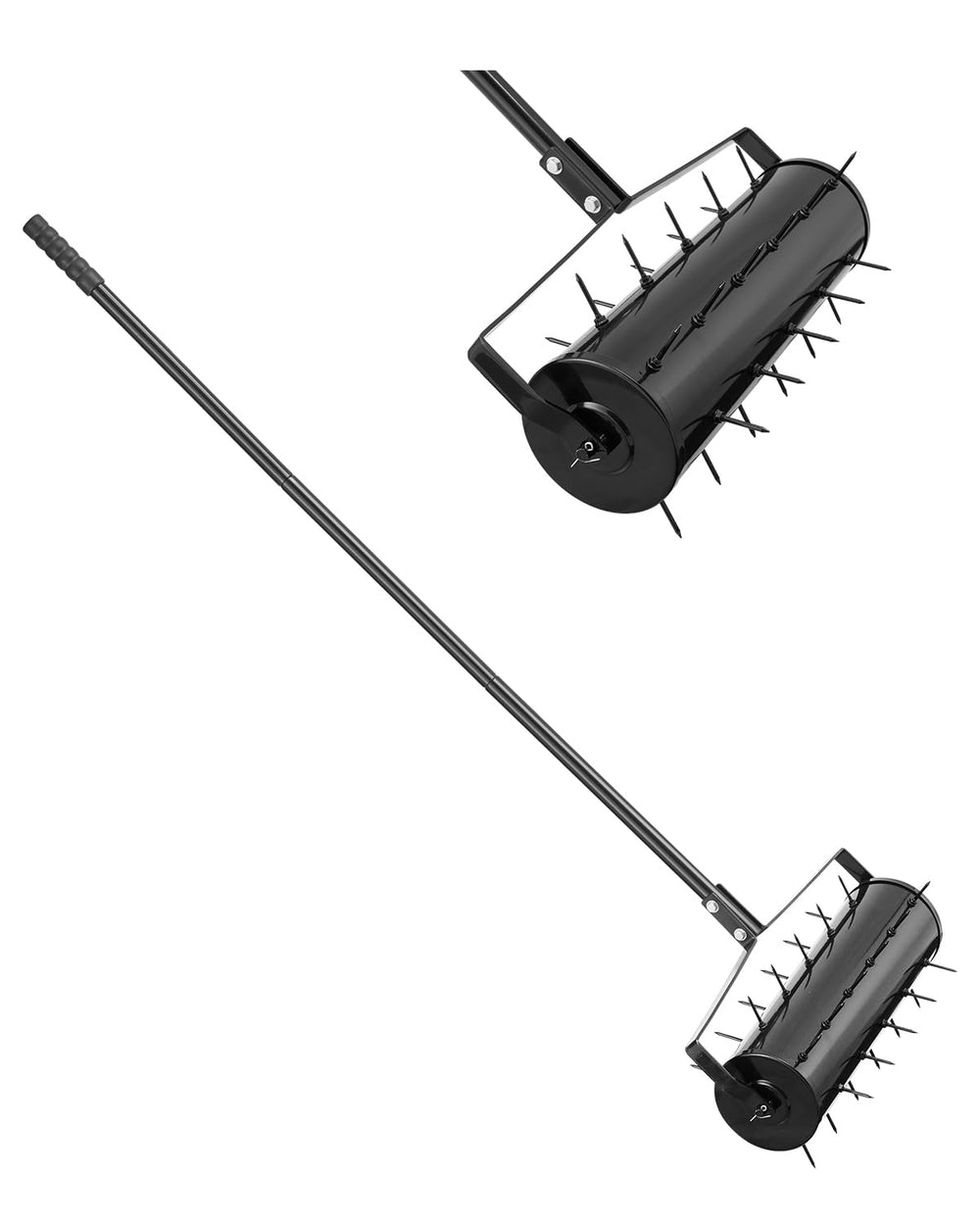 VEVOR rolling aerator front view showing wide 21-inch drum for fast coverage