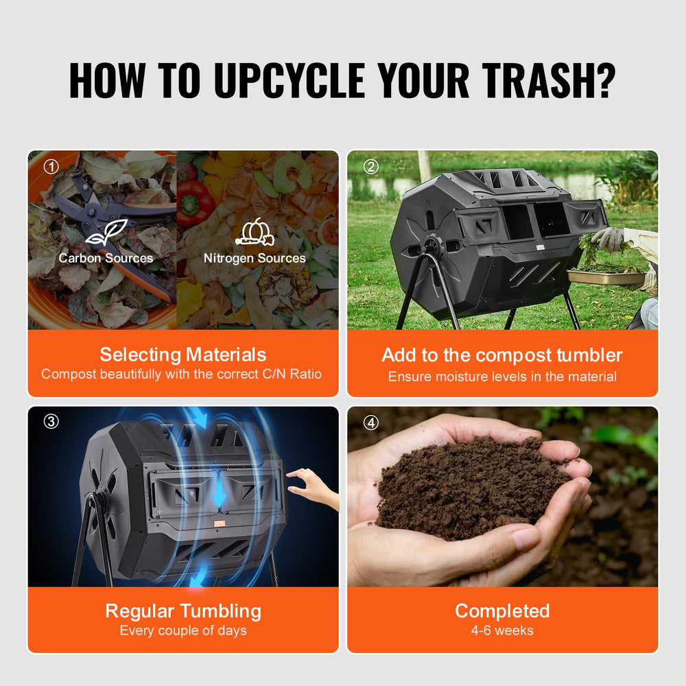 VEVOR being tumbled to mix contents for more even composting