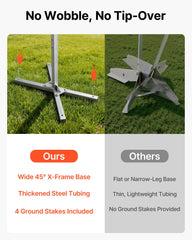 VEVOR tripod with ground stakes showing reinforced stability on soft ground benefit