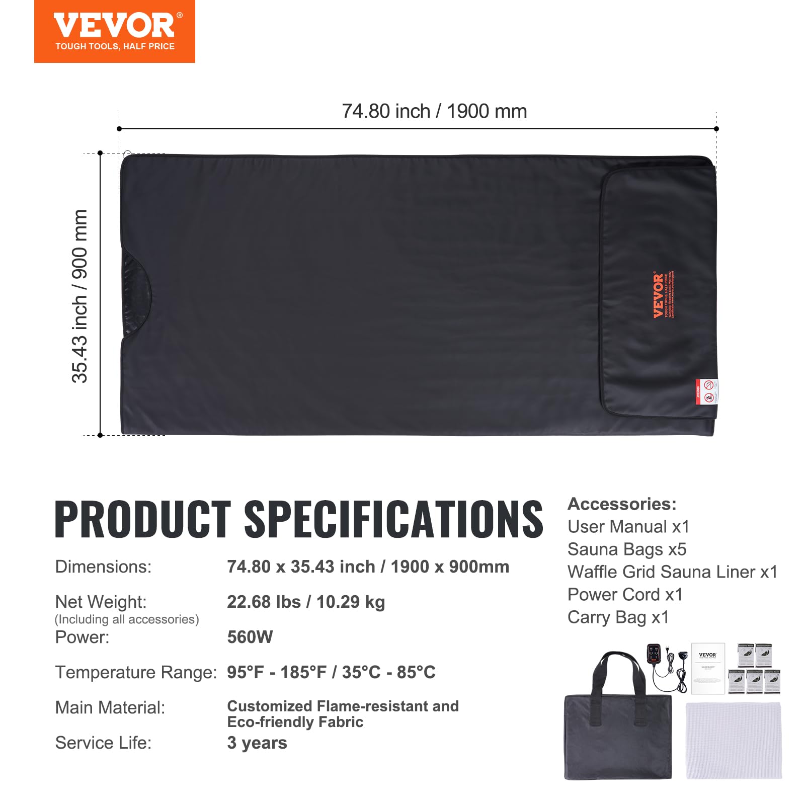 VEVOR blanket size comparison with person laying out benefit: full-body coverage