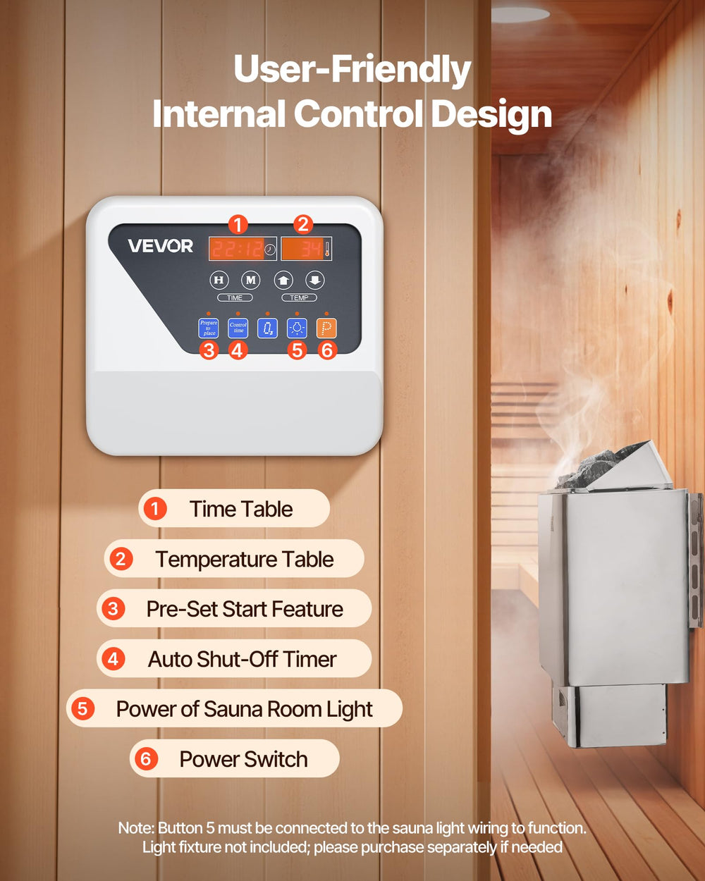 VEVOR sauna heater heating element detail showing 304 stainless steel for durability