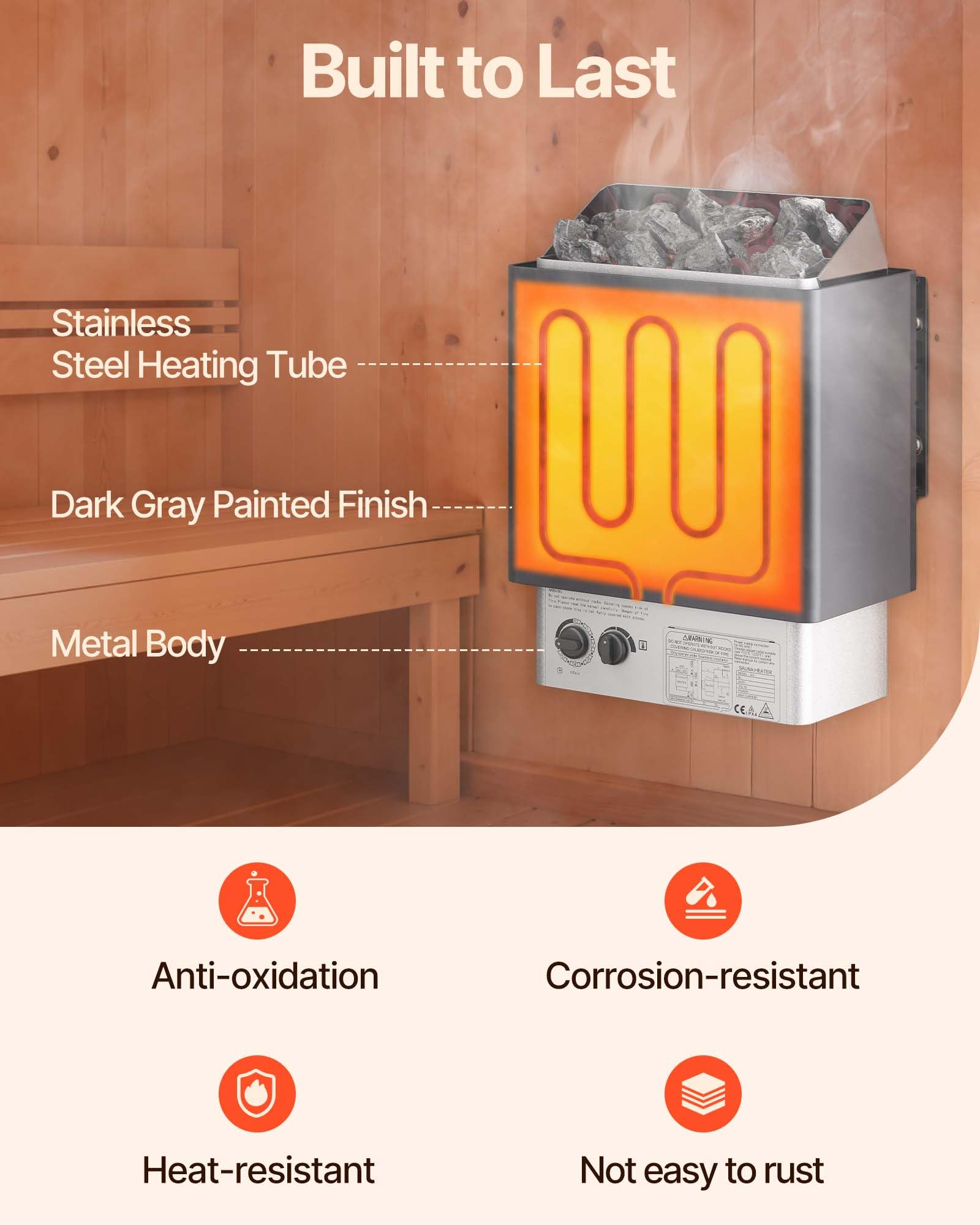 VEVOR heater aluminized zinc finish closeup resists corrosion in humidity
