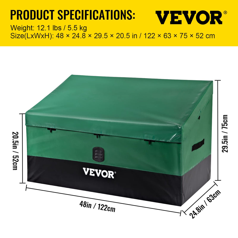 VEVOR next to a deck chair for scale, showing compact footprint and storage