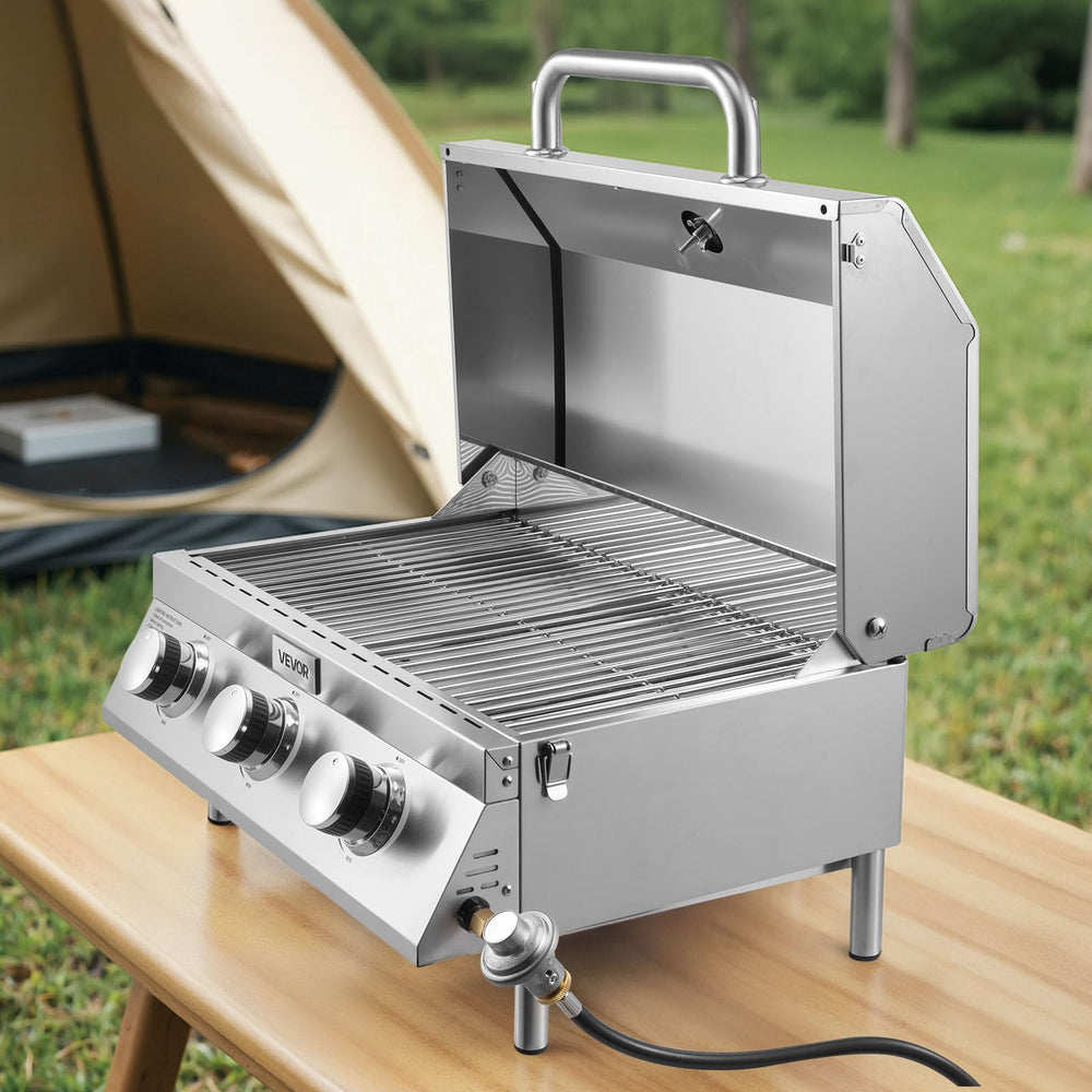VEVOR grill beside an RV to show compact size and space-saving benefit