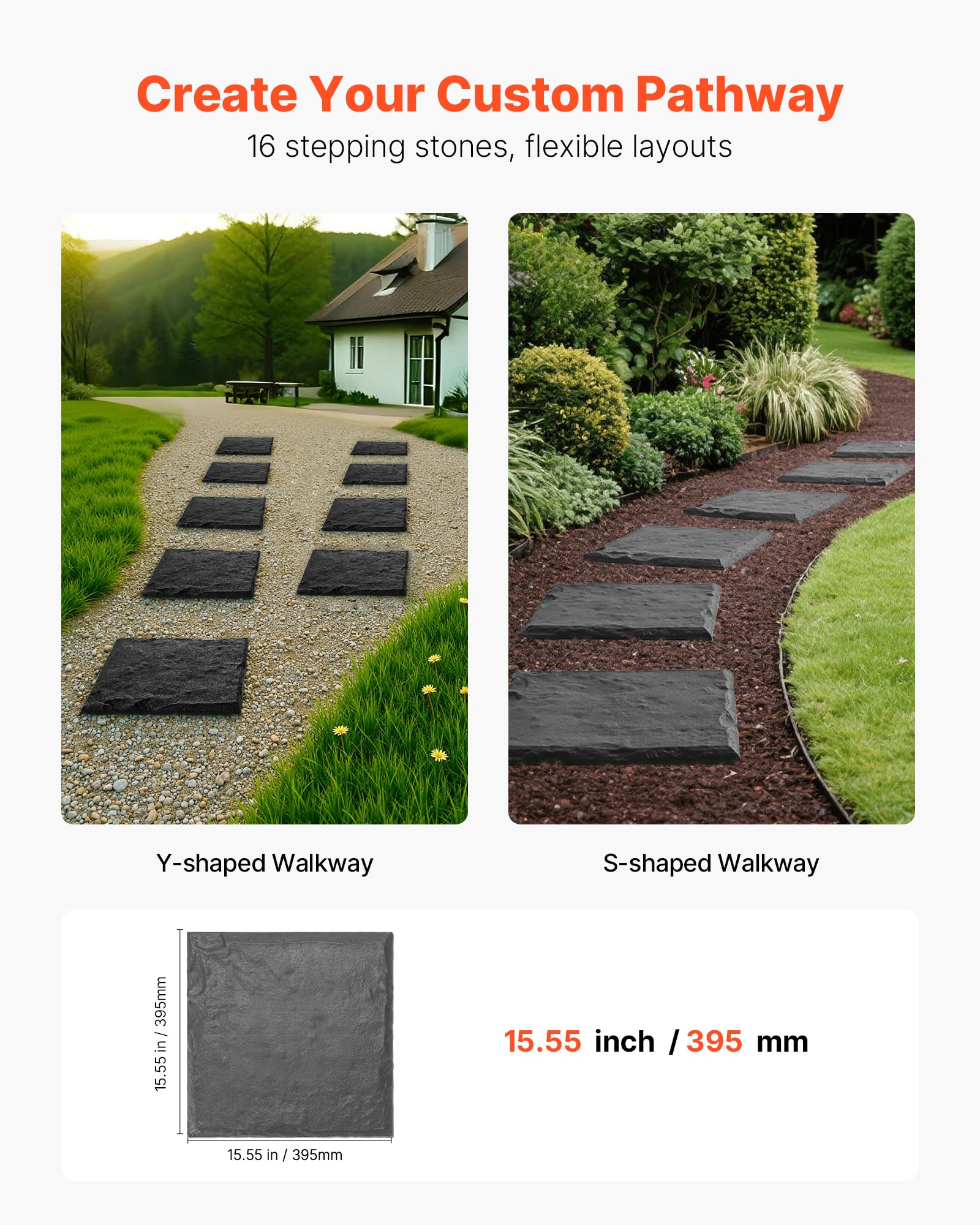 VEVOR hand holding one 15.5-inch tile showing lightweight design and easy placement