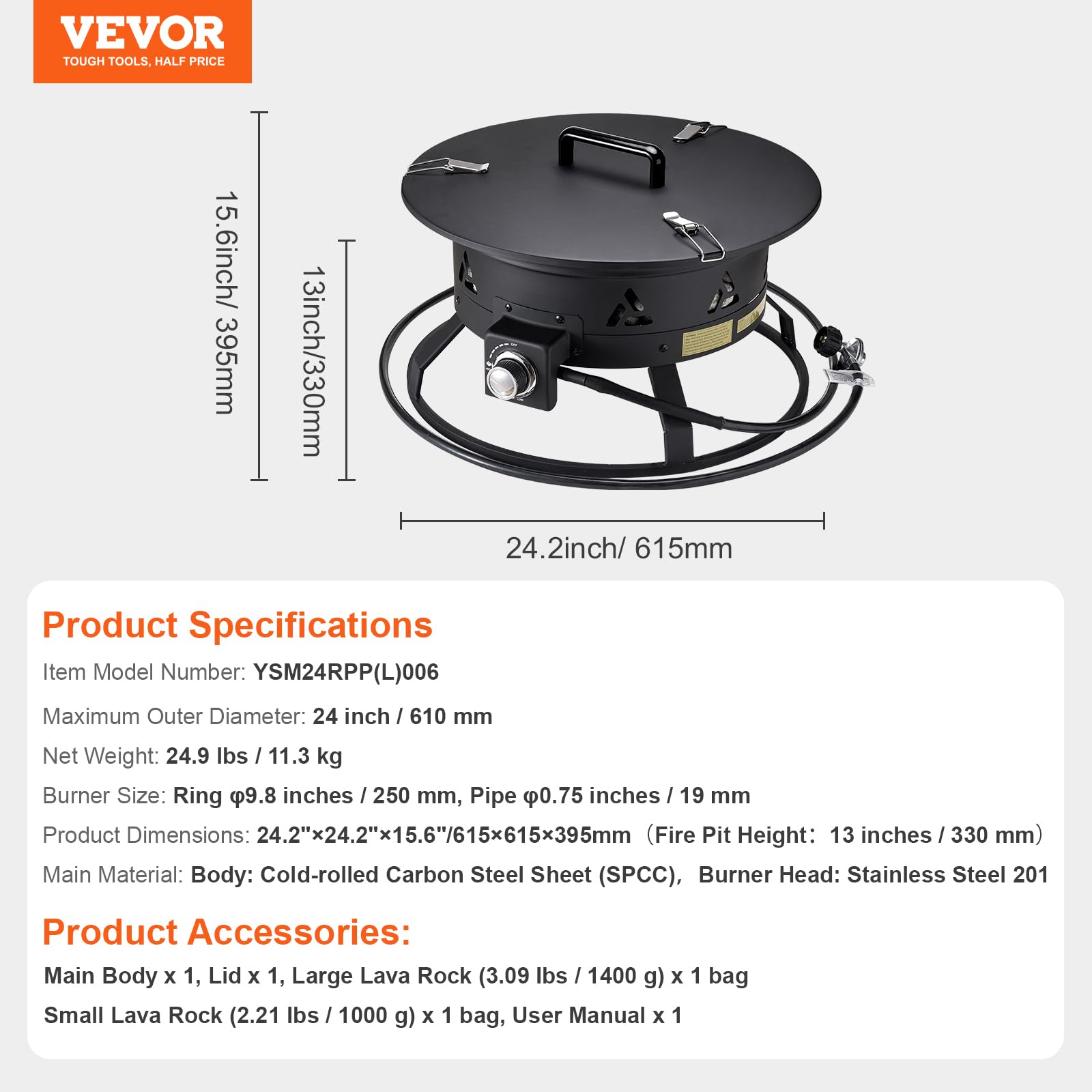 VEVOR next to chair showing 24-inch scale for portable outdoor heating comparison