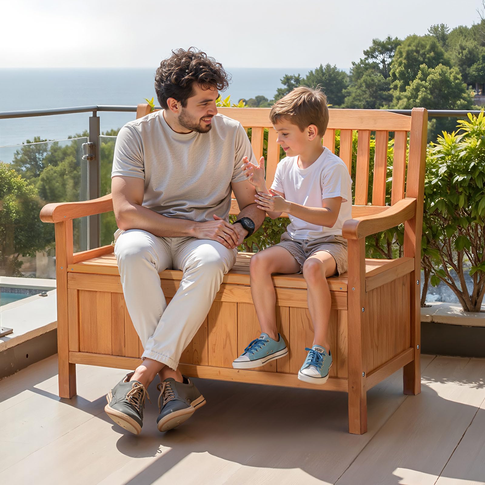 VEVOR bench with cushions demonstrating size and scale for patio