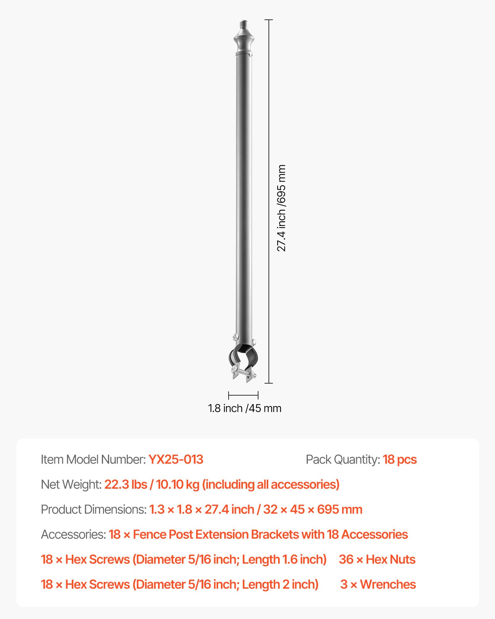 VEVOR extender next to ruler and foot showing 27.4 inch height scale