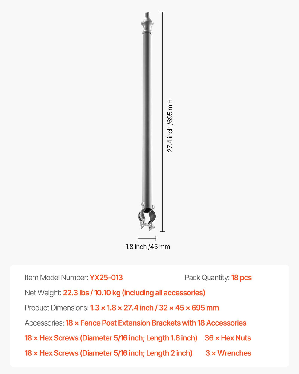VEVOR extender next to ruler and foot showing 27.4 inch height scale