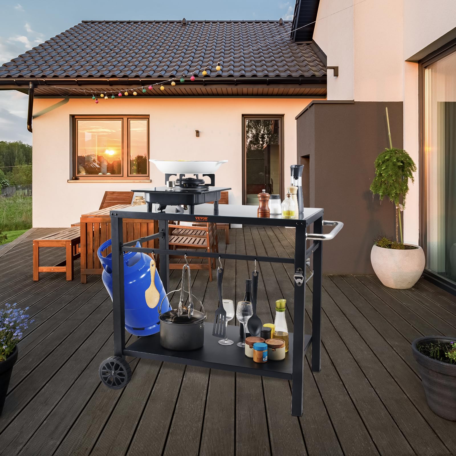 VEVOR scale comparison with kitchen items showing tabletop capacity and footprint