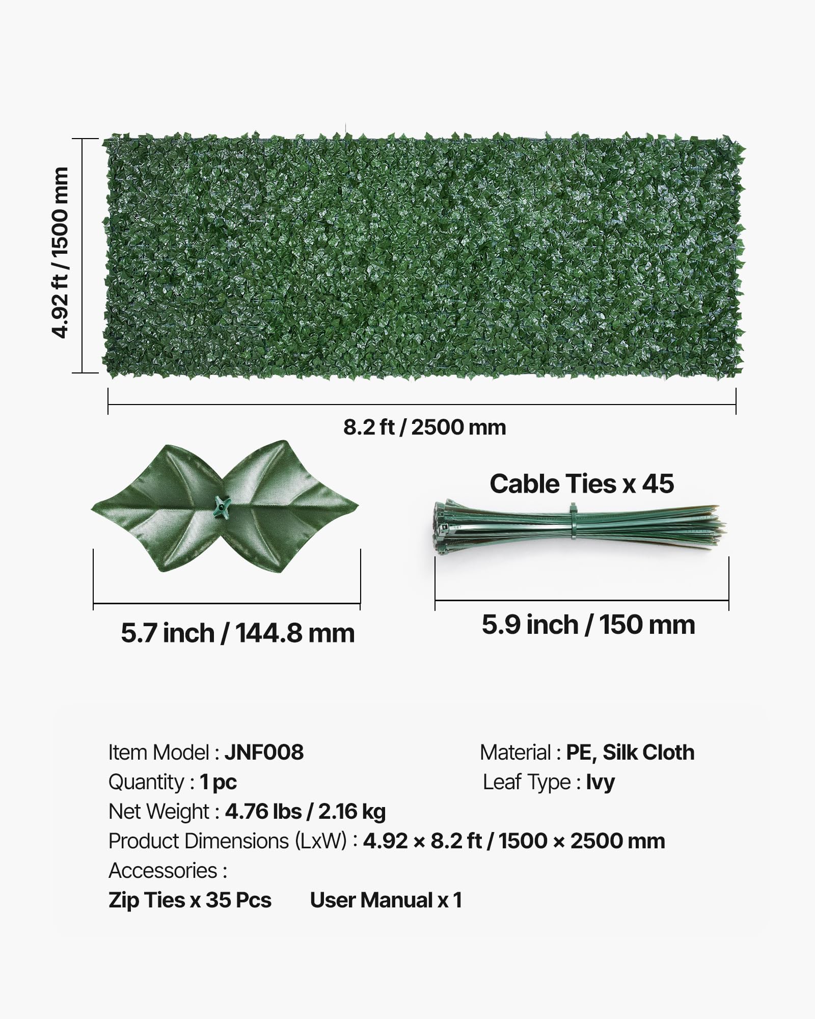 VEVOR panel on fence showing size scale and complete view blockage
