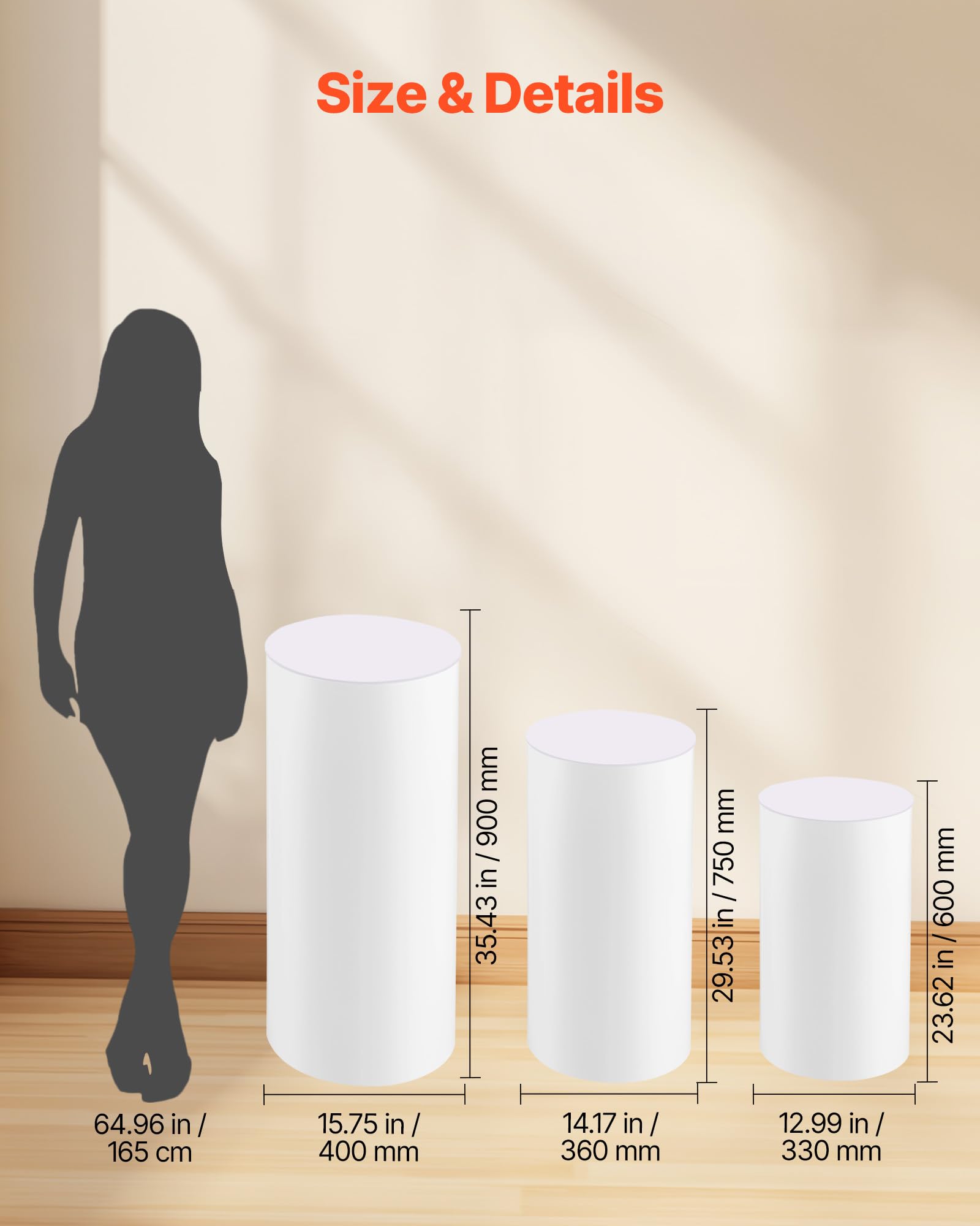 VEVOR pedestal with decor showing scale and load capacity benefit