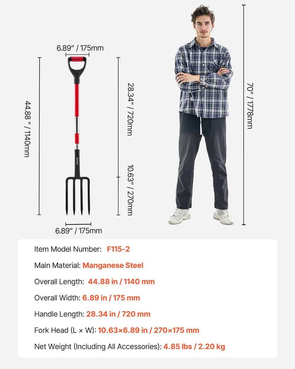 VEVOR beside gardener to show 45-inch scale and comfortable reach