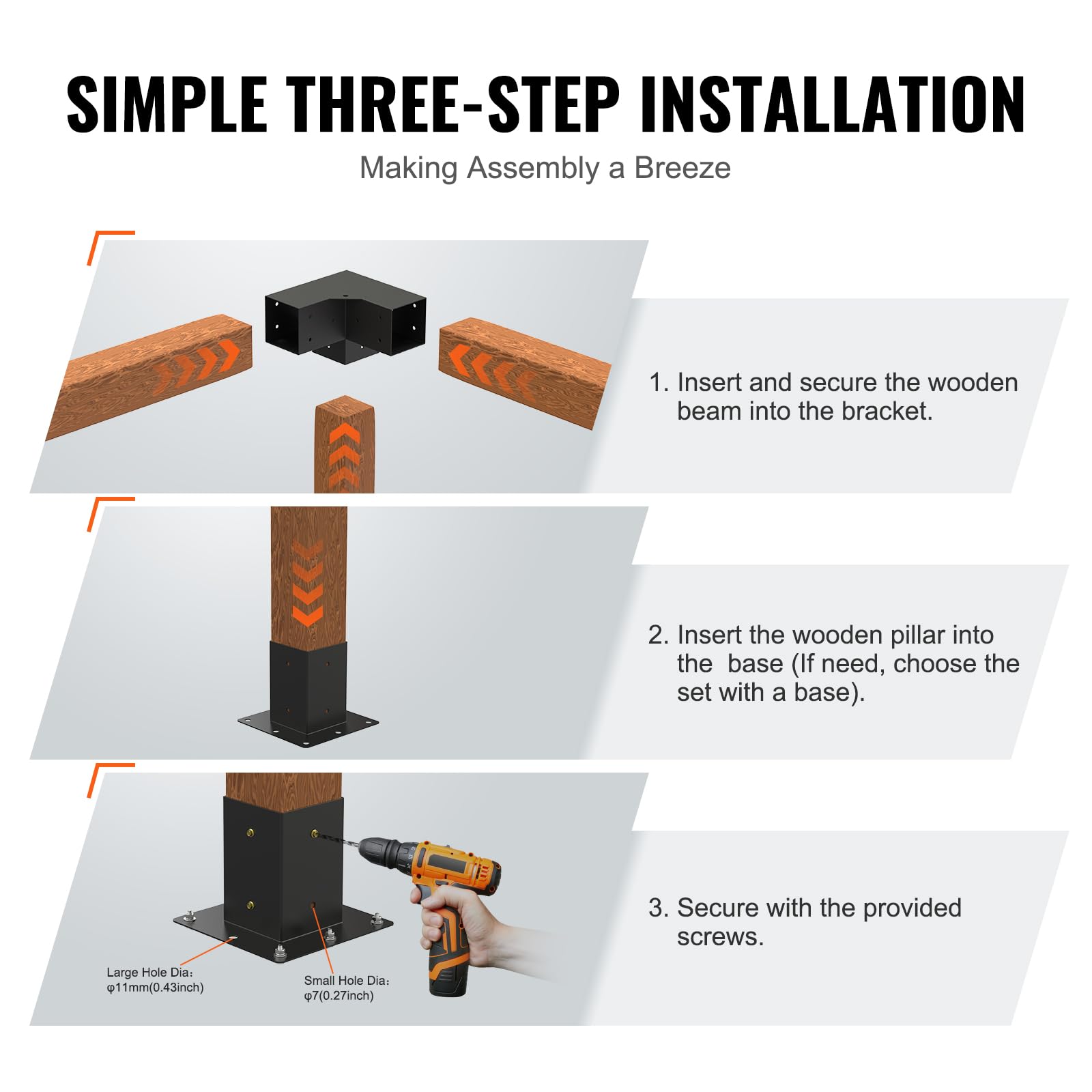 VEVOR drill-tail screws and hardware spread showing included fasteners benefit