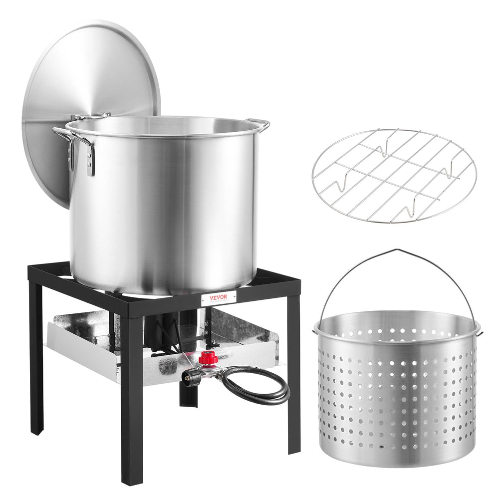 VEVOR front view of full seafood boil kit showing complete setup and capacity benefit