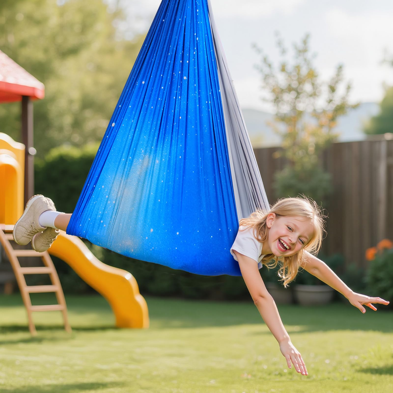 VEVOR hammock mounted outdoors on a porch demonstrating versatile placement
