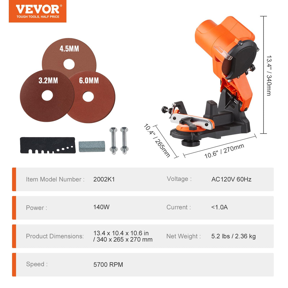 VEVOR sharpener in a workshop sharpening a chain for faster maintenance workflow