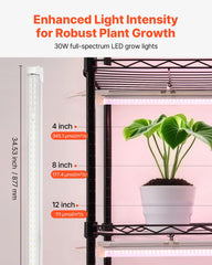 VEVOR shelf adjustment detail showing flexible spacing to fit various plant heights