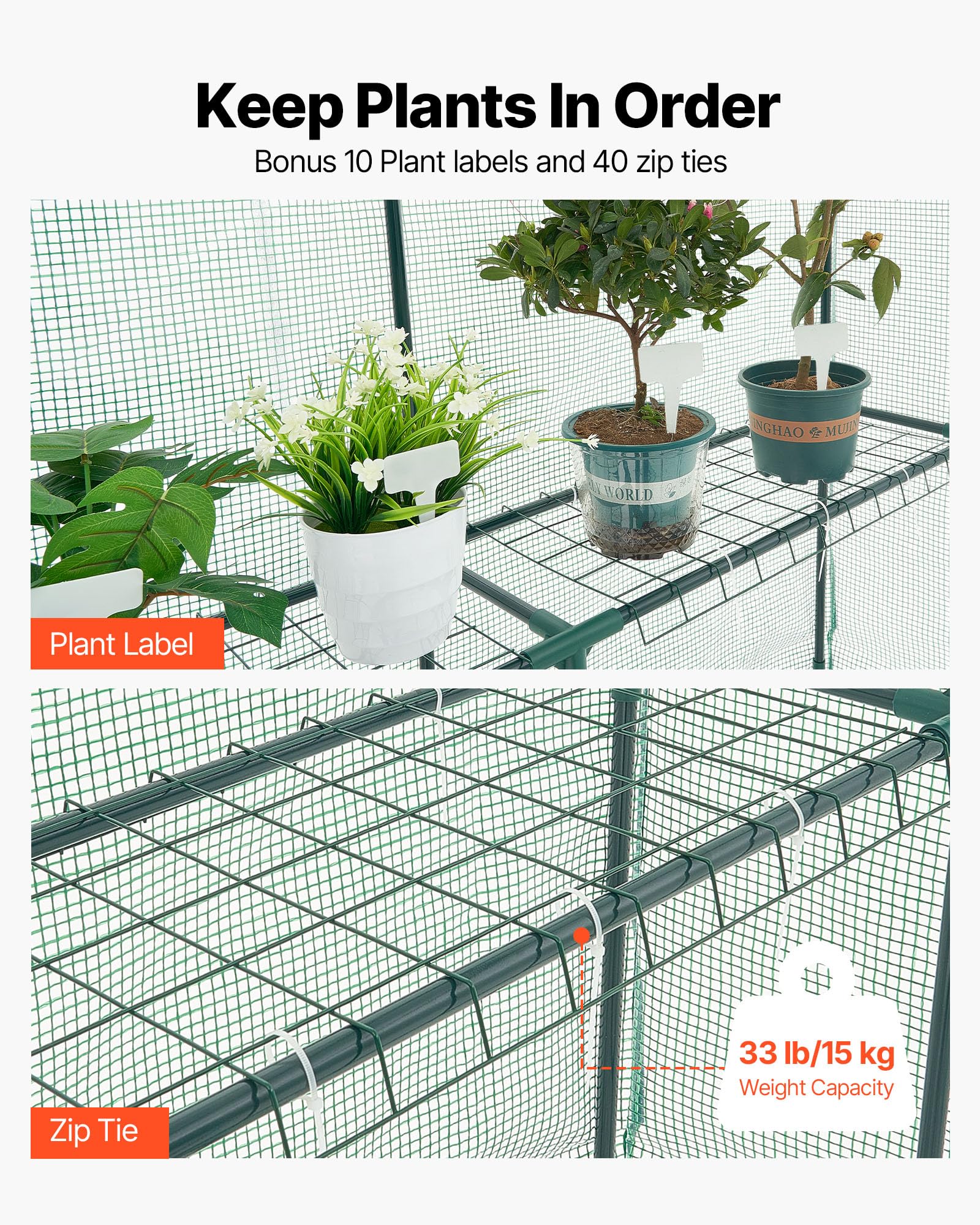 VEVOR shelf loaded with pots demonstrating sturdy 33 lb capacity per shelf benefit