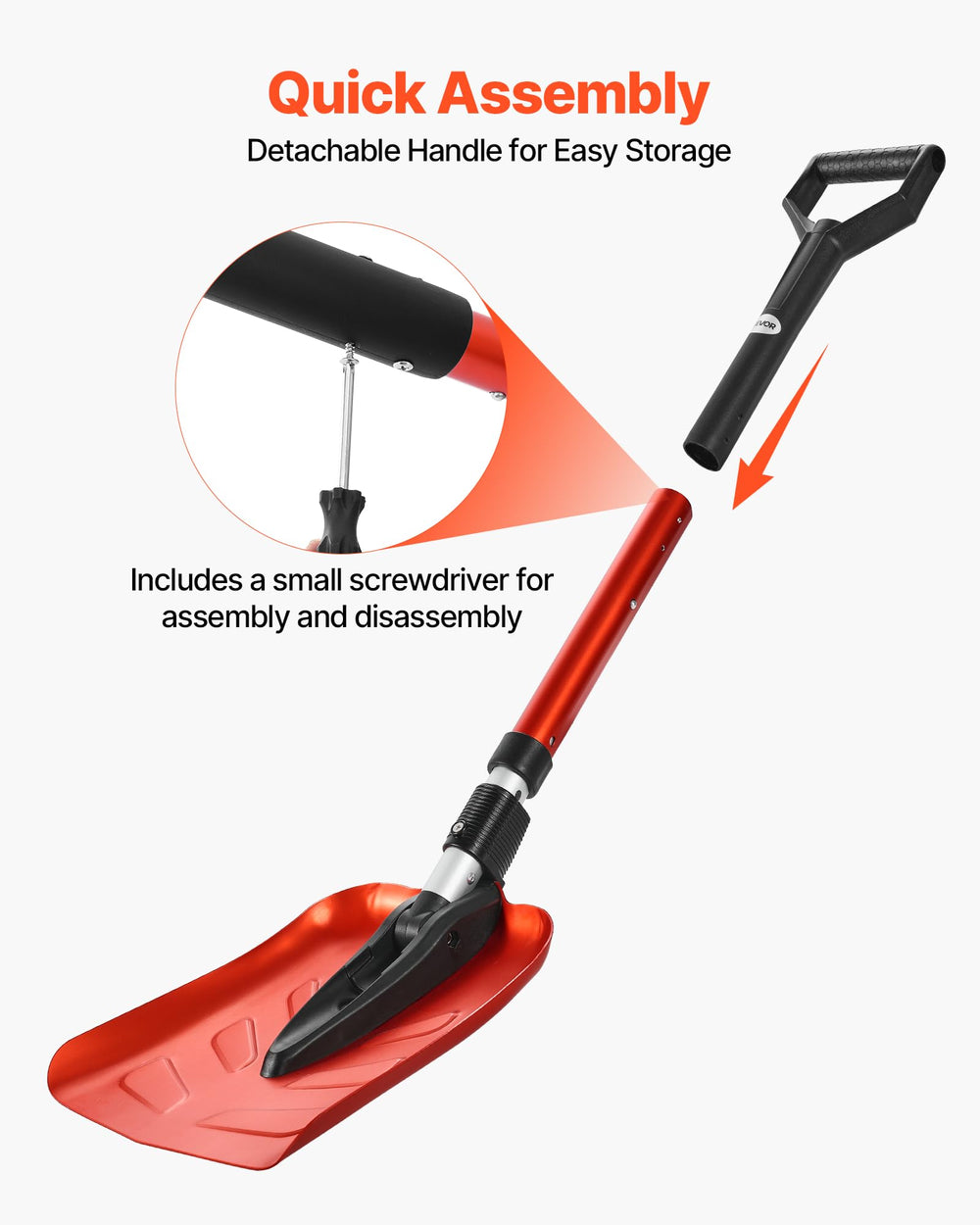 VEVOR shovel in car trunk showing portability for roadside emergencies