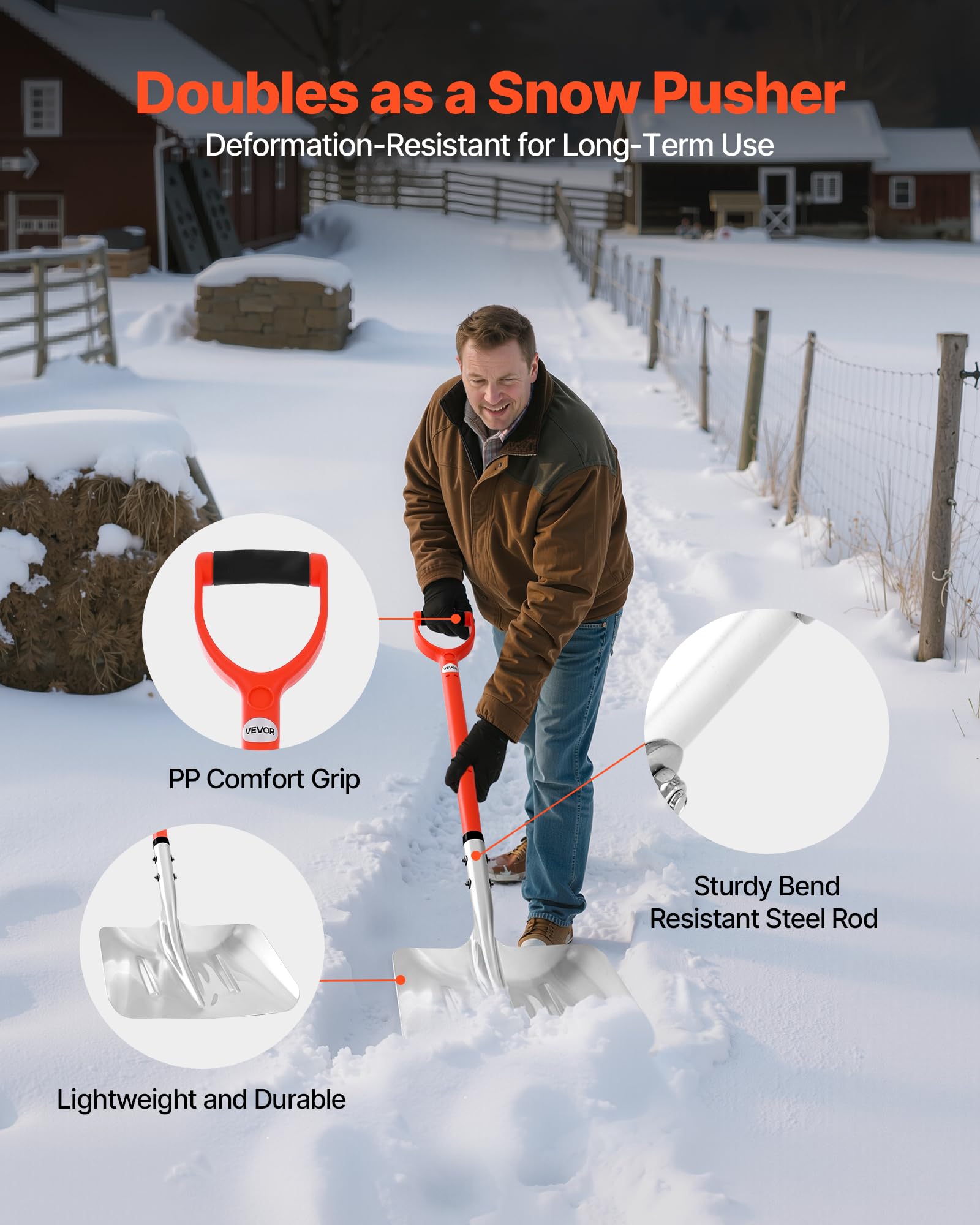 VEVOR shovel in use clearing a driveway demonstrating rapid snow removal
