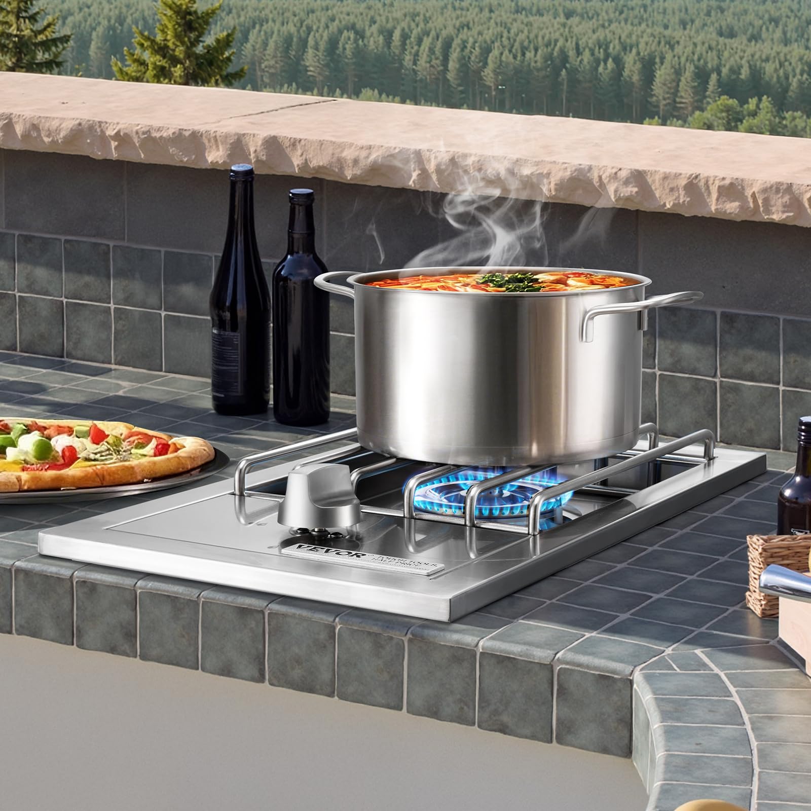 VEVOR side burner in use sautéing vegetables demonstrating high heat performance