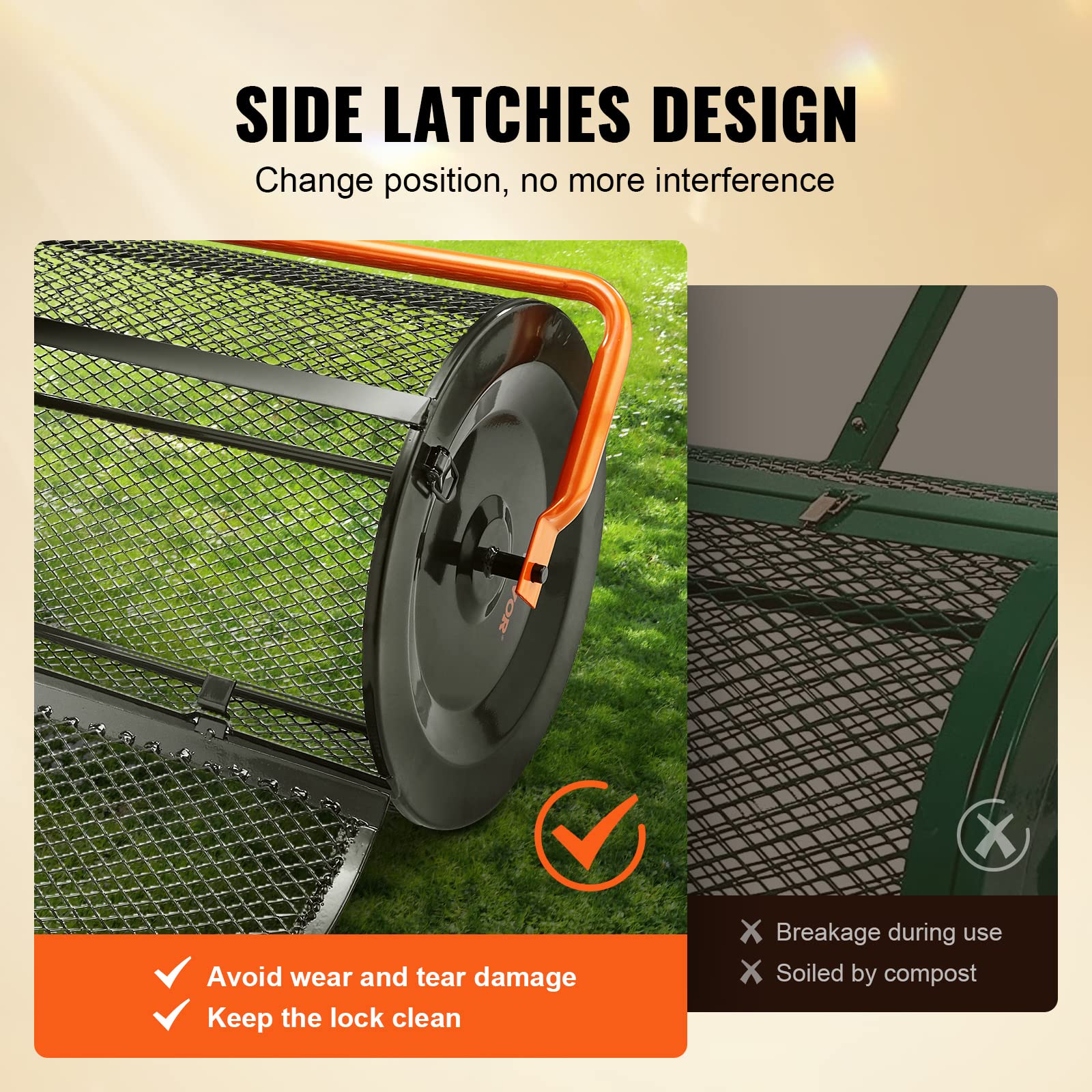 VEVOR side latches detail highlighting secure closure to prevent spills