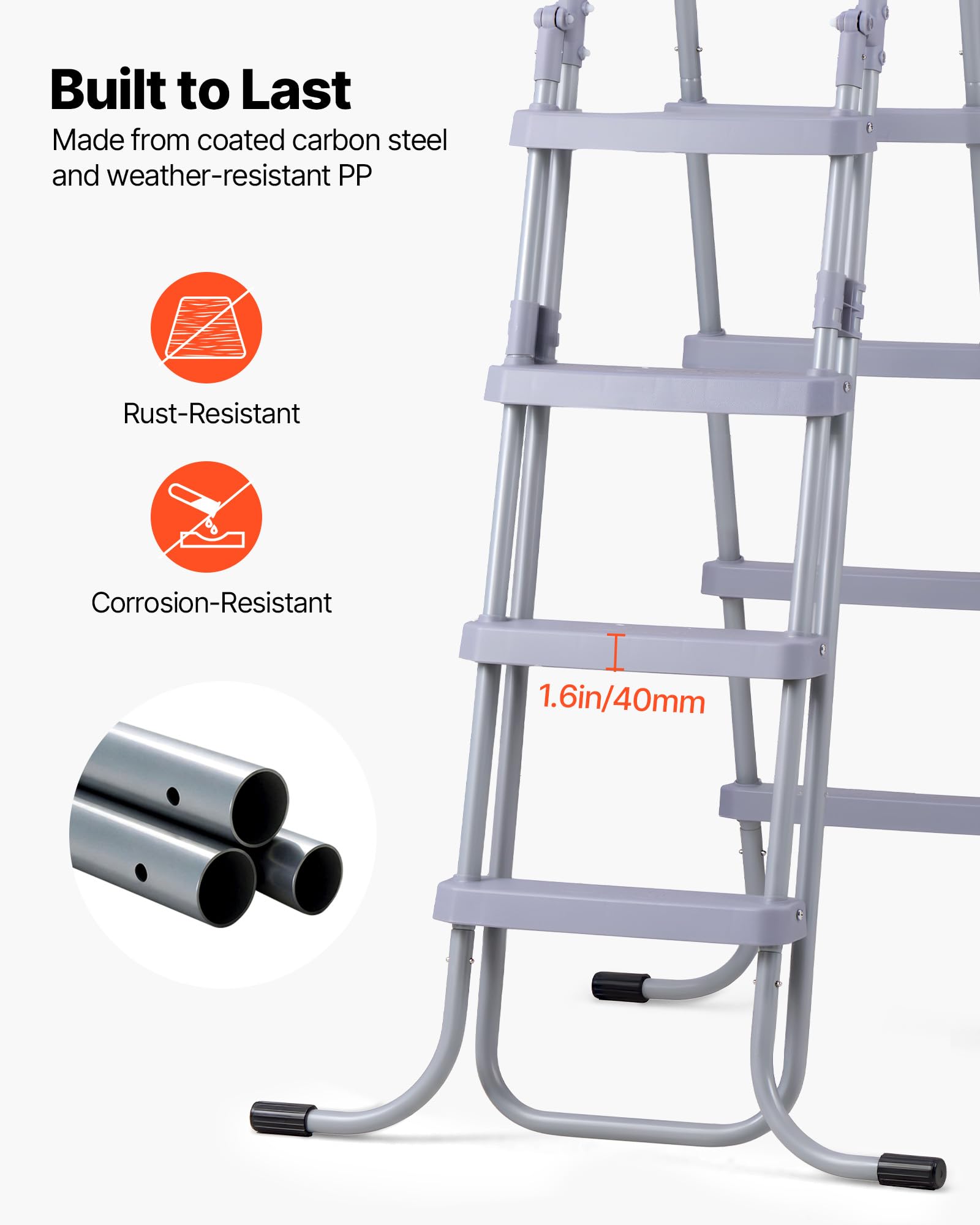 VEVOR side profile installed on a 52in pool wall showing stability