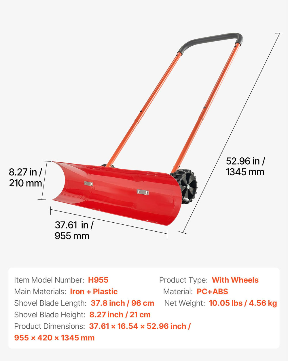 VEVOR side profile showing windrowing and controlled snow placement