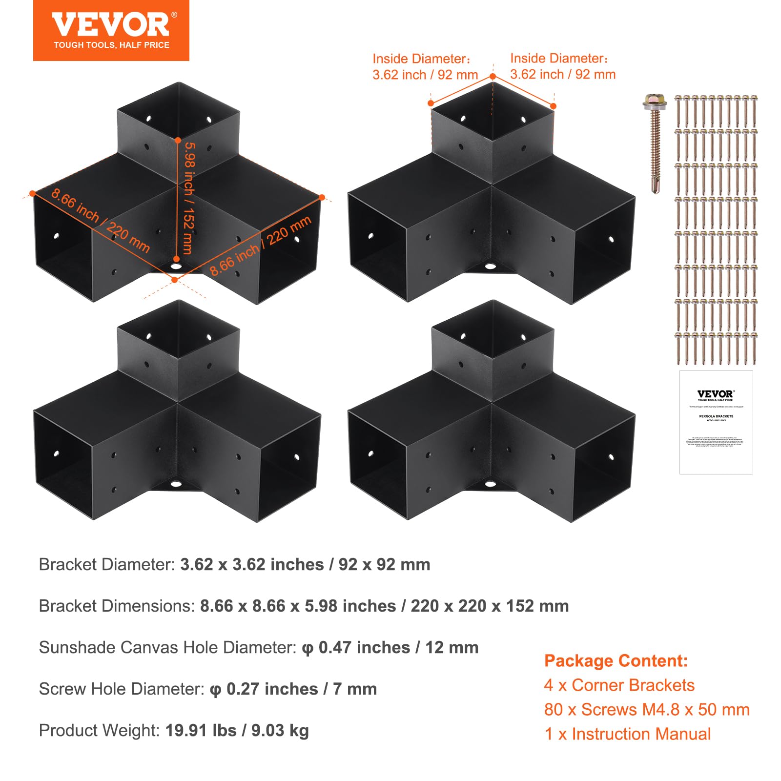 VEVOR three-way corner installed demonstrating reinforced 90° stability benefit