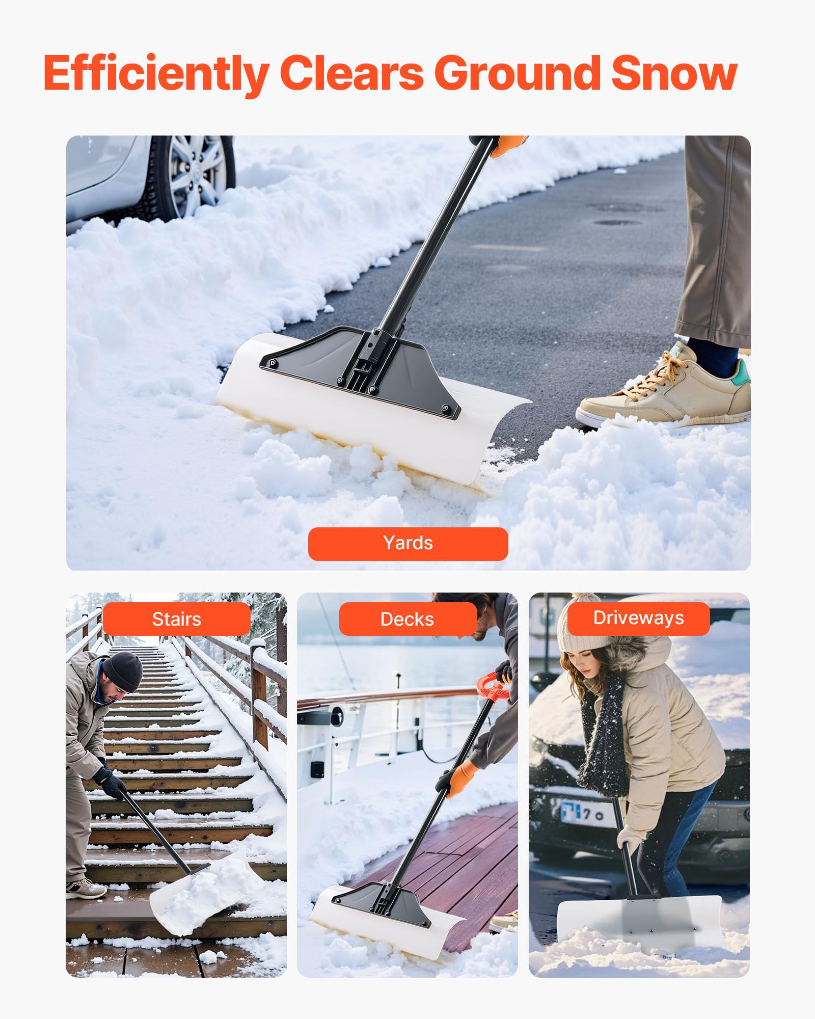 VEVOR pushing snow along sidewalk showing smooth action and safer walkways benefit