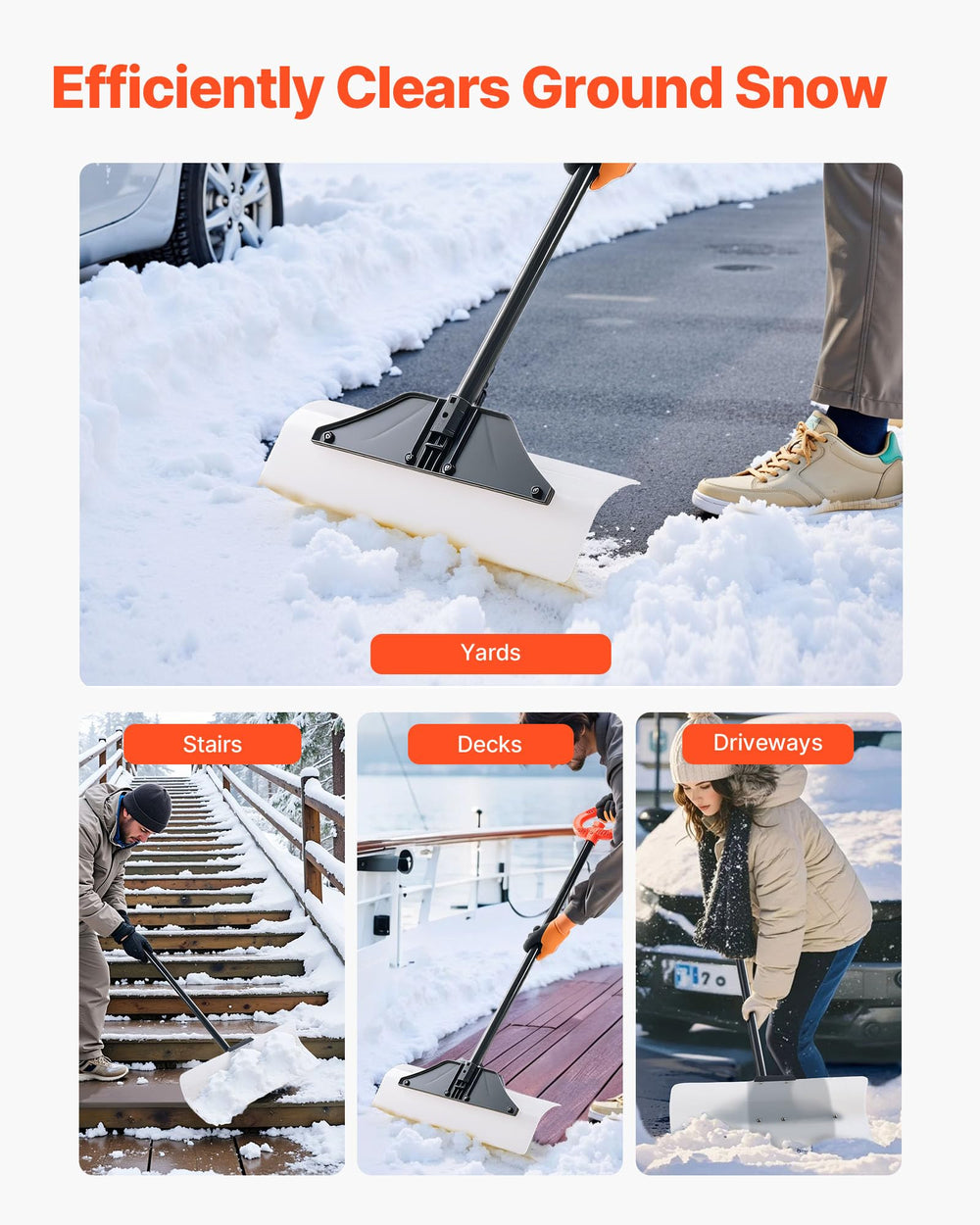 VEVOR pushing snow along sidewalk showing smooth action and safer walkways benefit