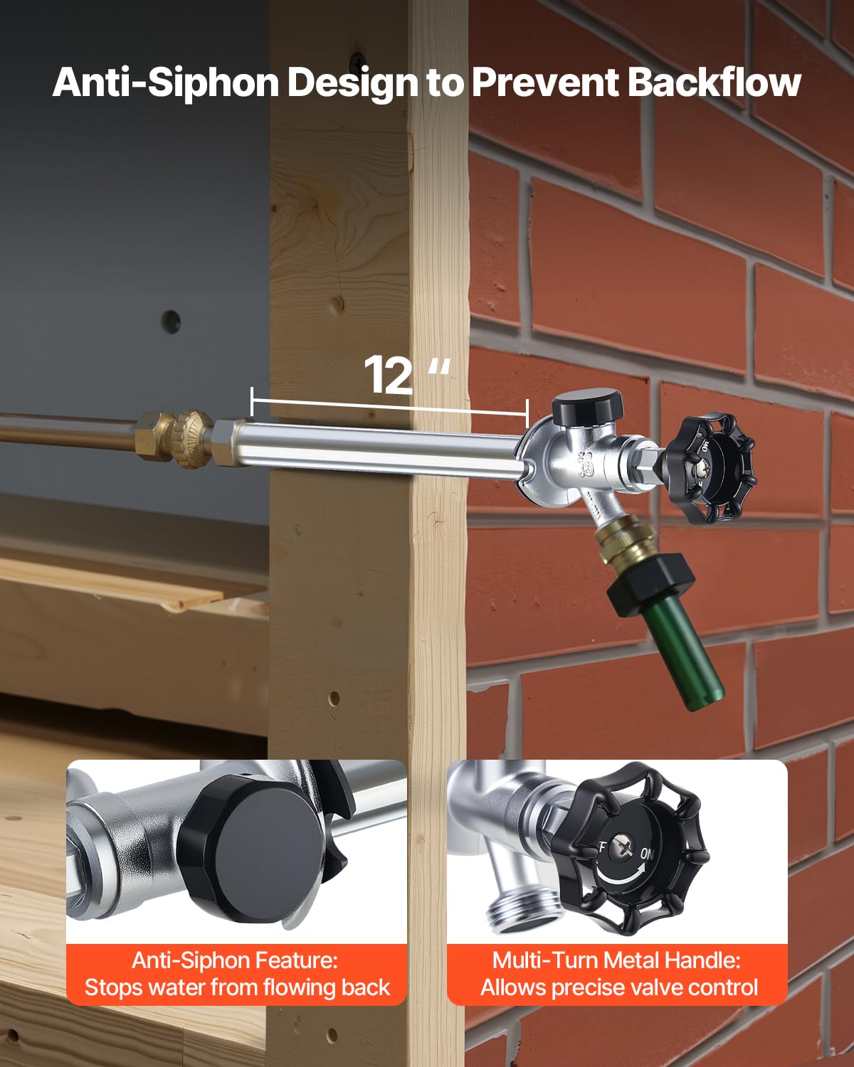 VEVOR detailed shot of 1/2-inch push-fit inlet connected to PEX pipe, quick tool-free installation