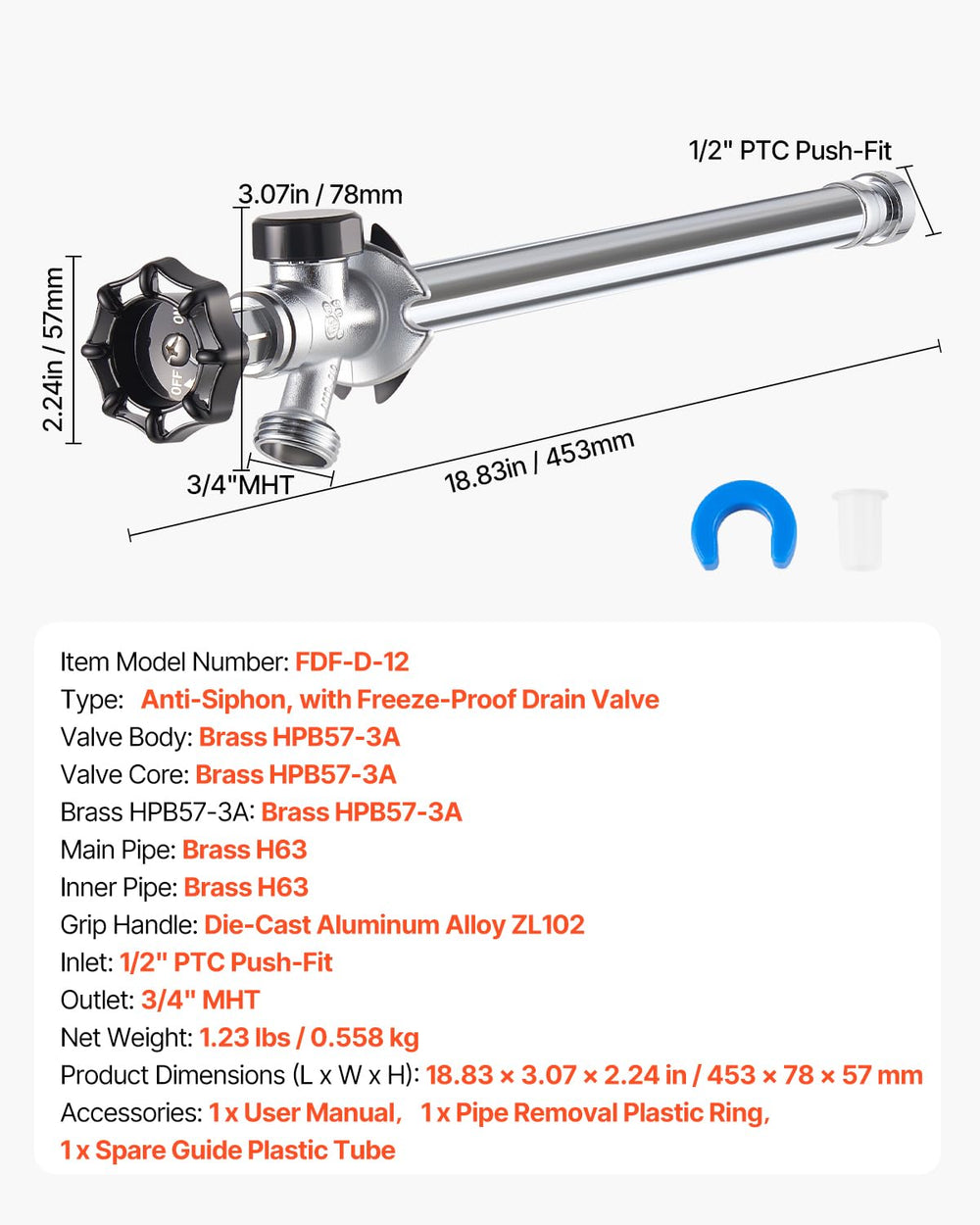 VEVOR vacuum breaker detail showing anti-siphon port to prevent backflow contamination