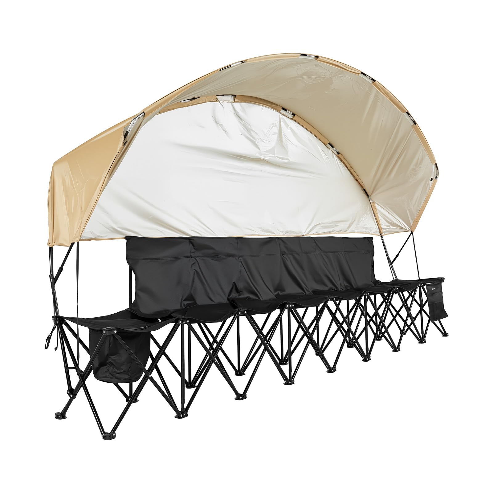 VEVOR front view of six-seat bench showing seating and sunshade for team comfort