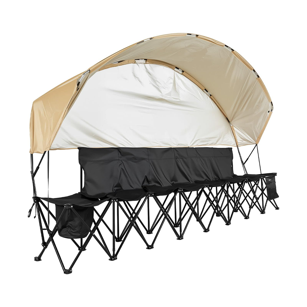 VEVOR front view of six-seat bench showing seating and sunshade for team comfort
