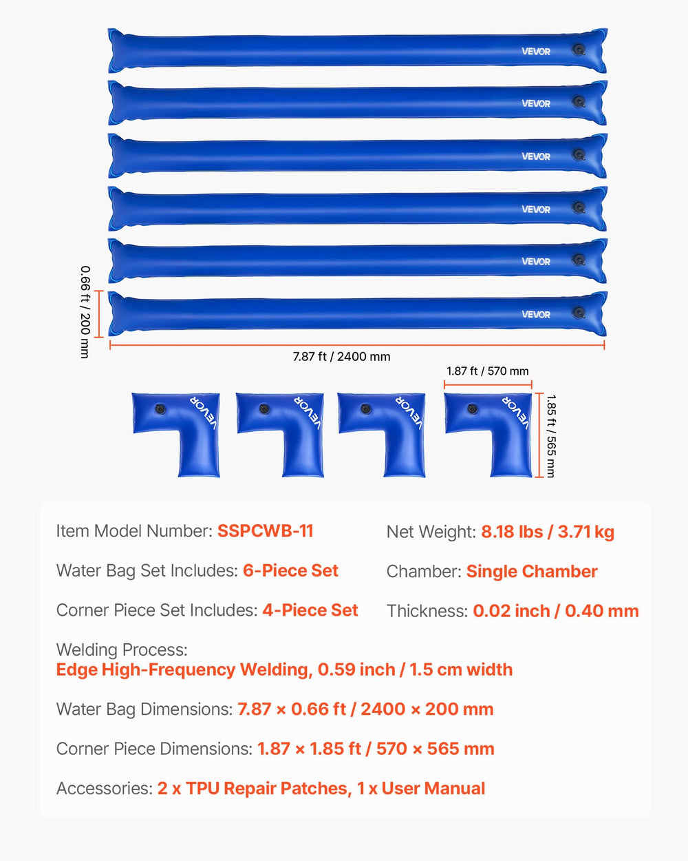 VEVOR bag beside ruler for size comparison showing dimensions and correct coverage planning