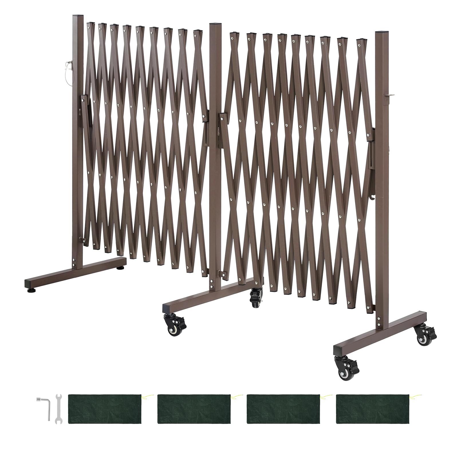 VEVOR barricade next to standard doorway showing collapsed size and portability benefit